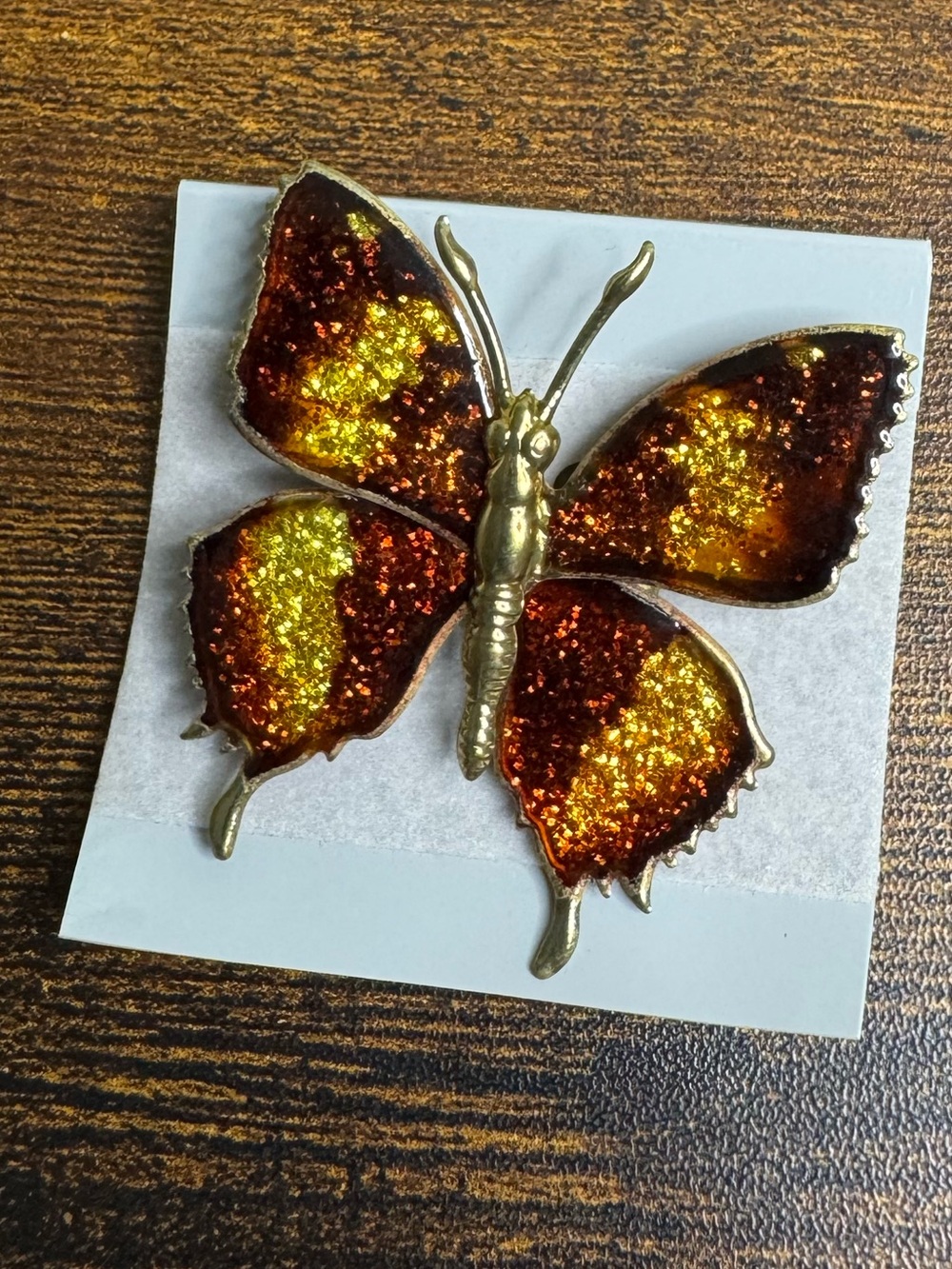 Vintage Amber and Gold Glitter Butterfly Brooch